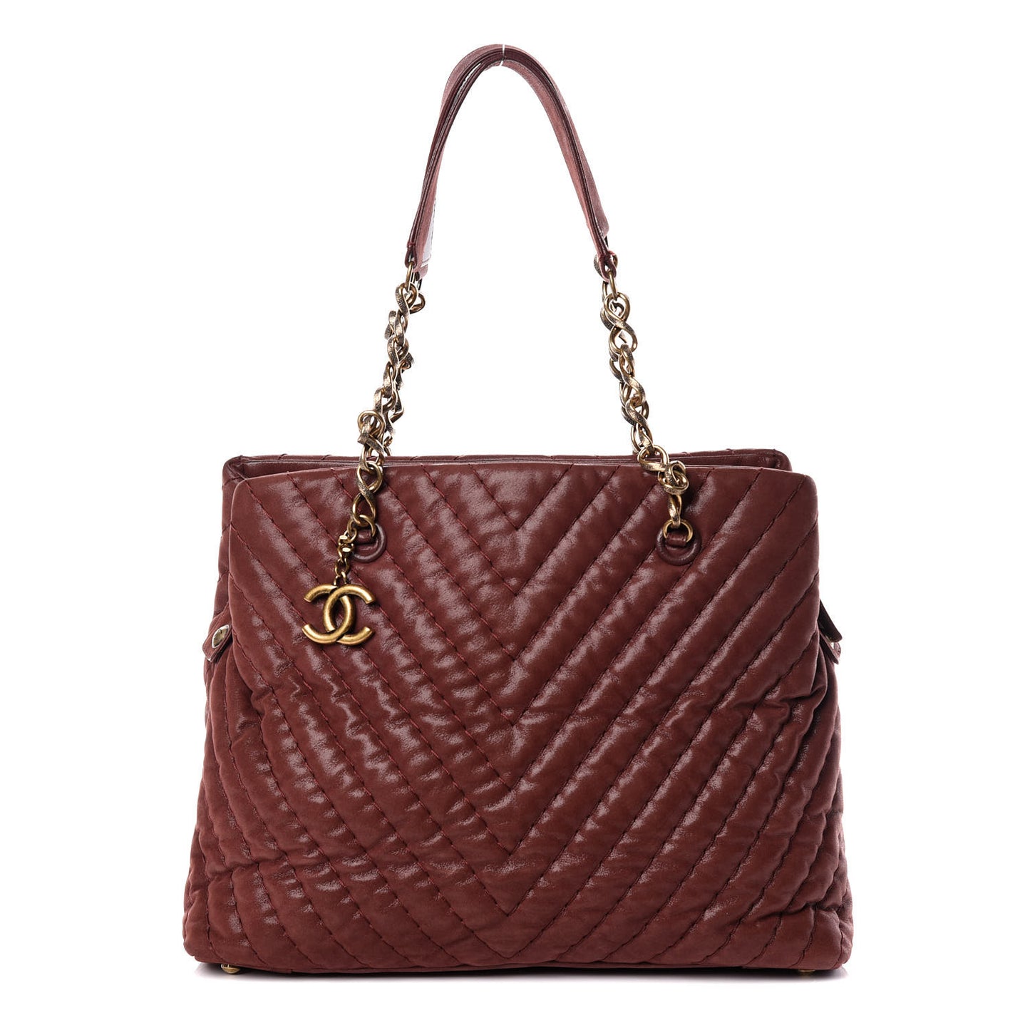 Iridescent Calfskin Chevron Quilted Surpique Tote Burgundy