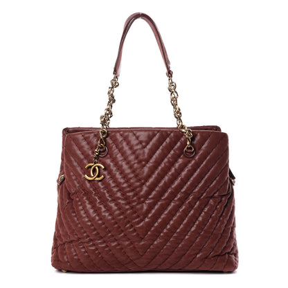 Chanel Iridescent Calfskin Chevron Quilted Surpique Tote Burgundy 1 of 11