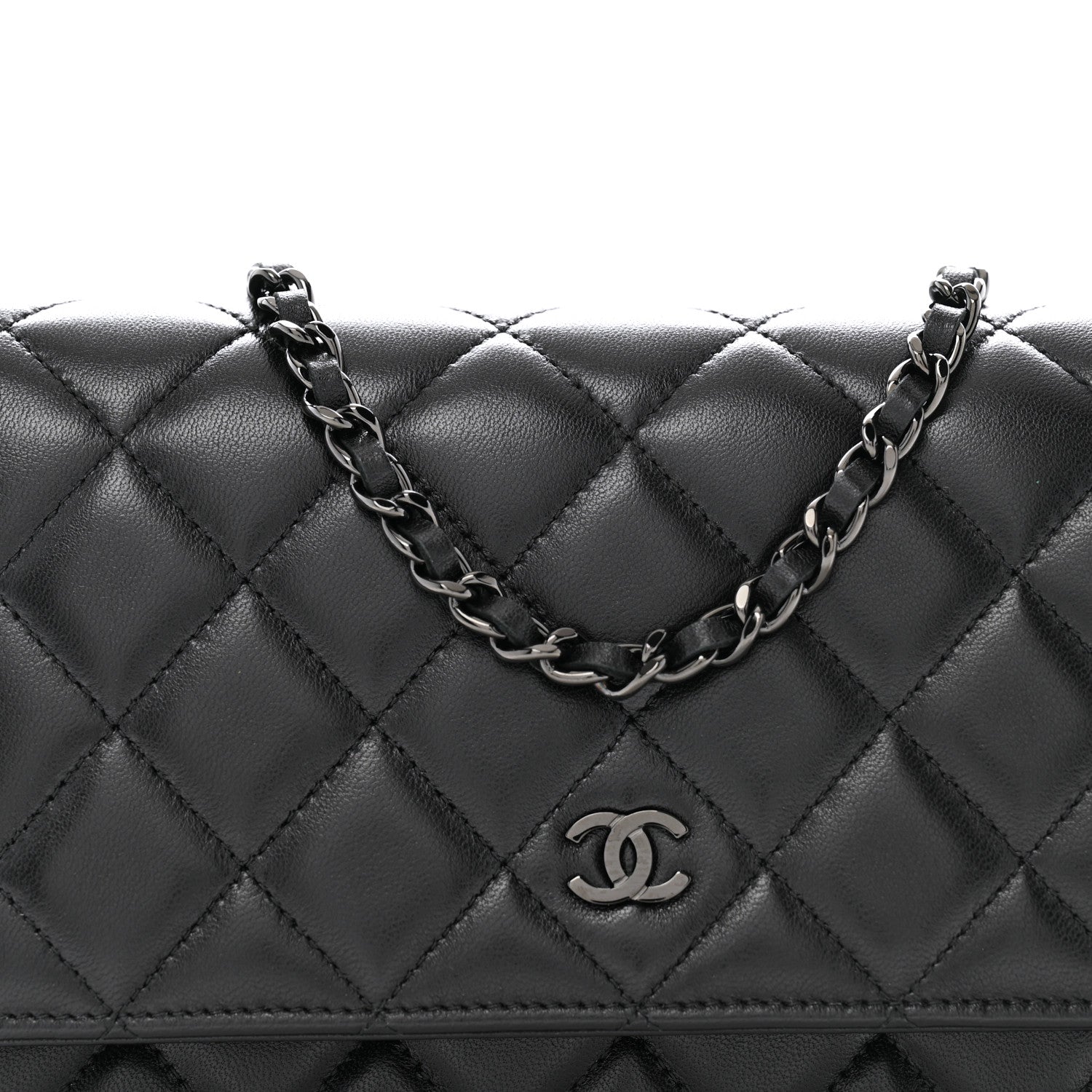 Chanel Lambskin Quilted Wallet On Chain WOC So Black 9 of 14