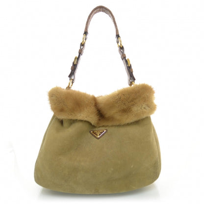 Prada Suede Shearling Mink Fur Crocodile Shoulder Bag 1 of 8