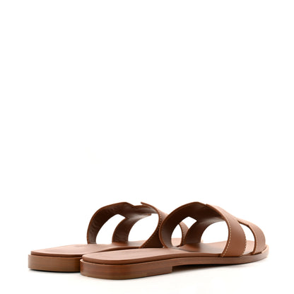 Hermes Box Calfskin Oran Sandals 39.5 Gold 5 of 10