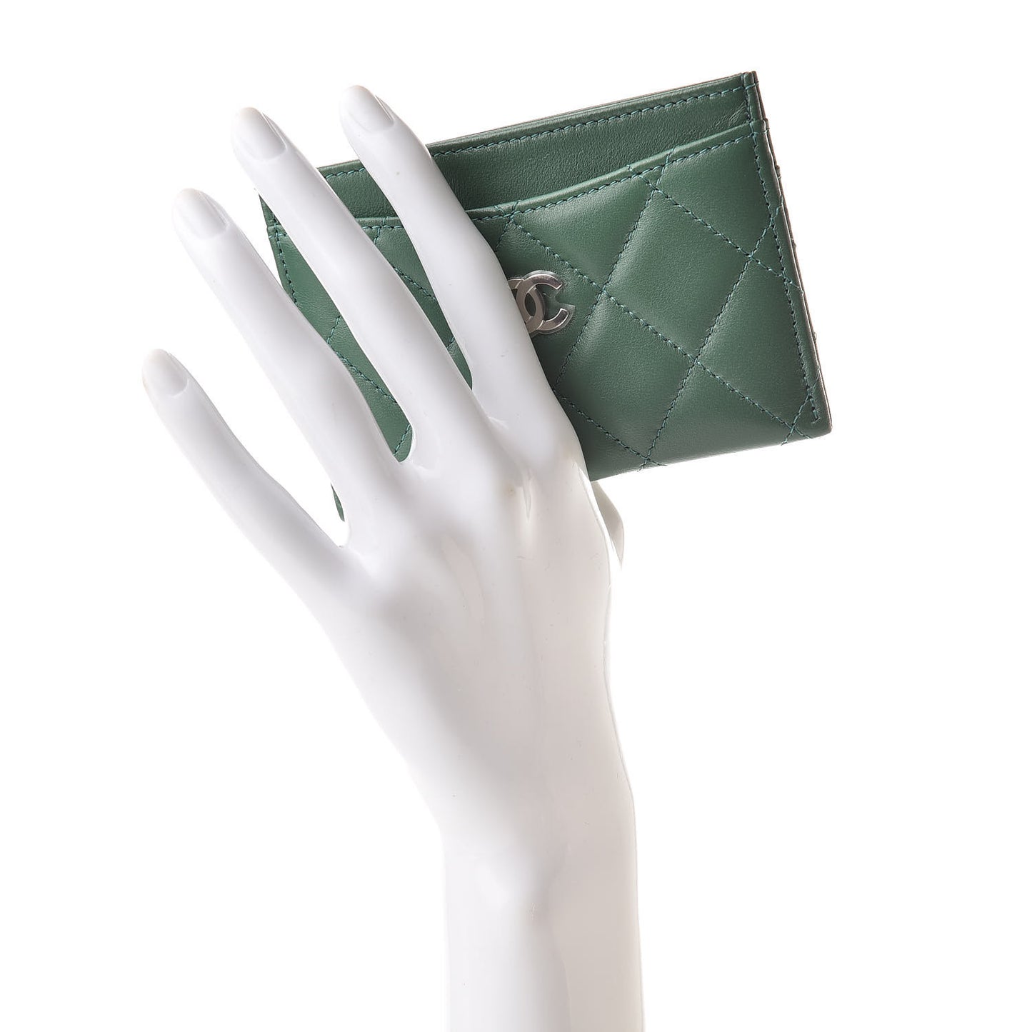 Lambskin Quilted Card Holder Green