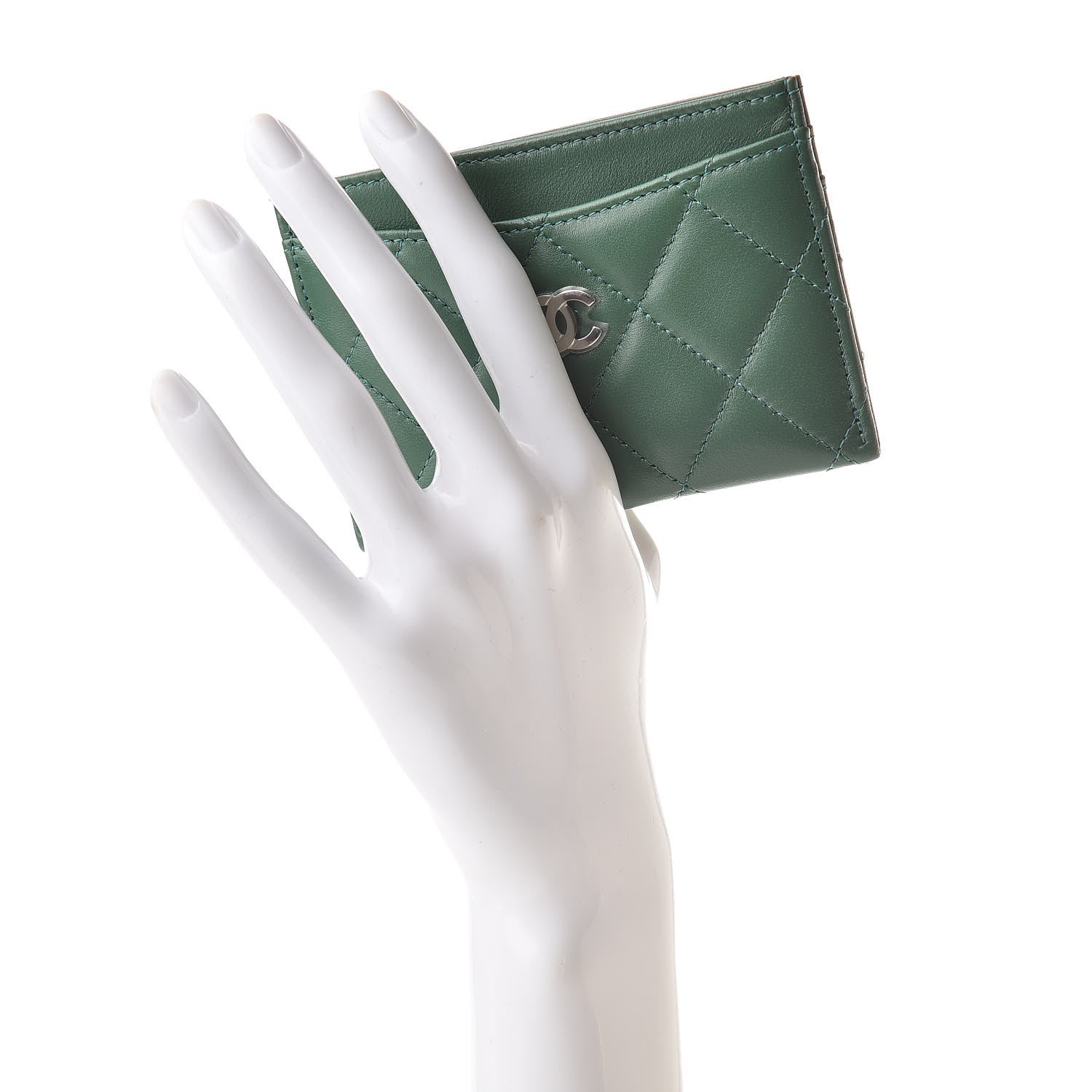 Chanel Lambskin Quilted Card Holder Green 2 of 9