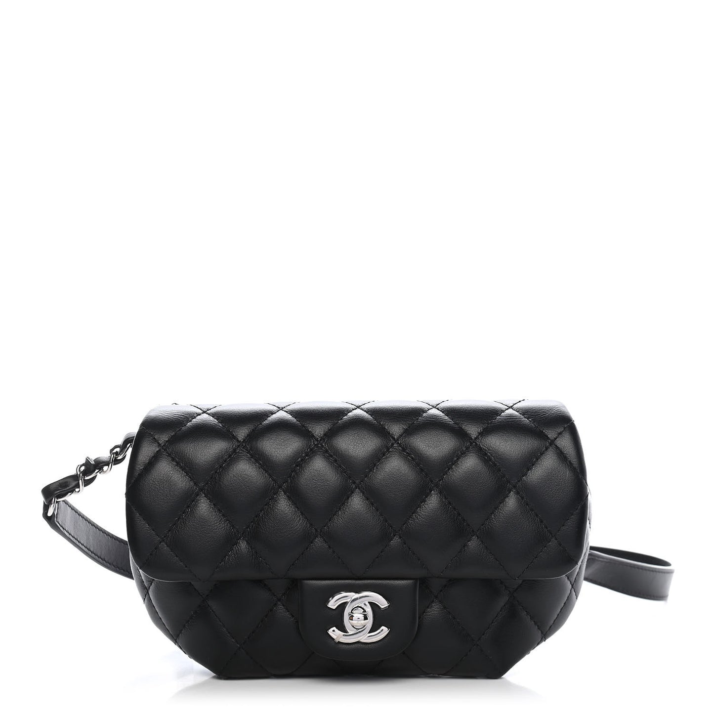 Calfskin Quilted CC Uniform Flap Belt Bag Black