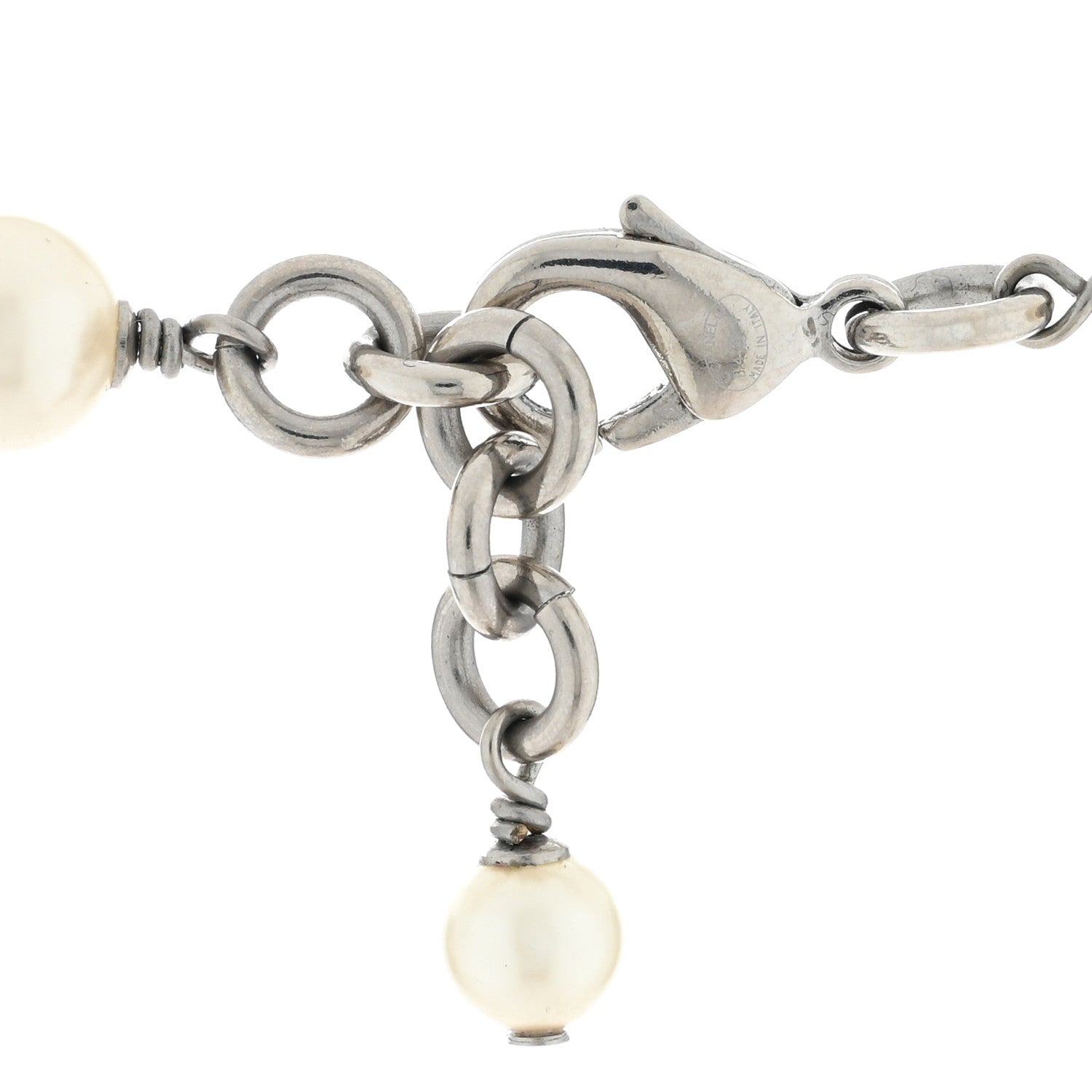 Chanel Graduated Pearl Crystal CC Long Necklace Silver 4 of 6