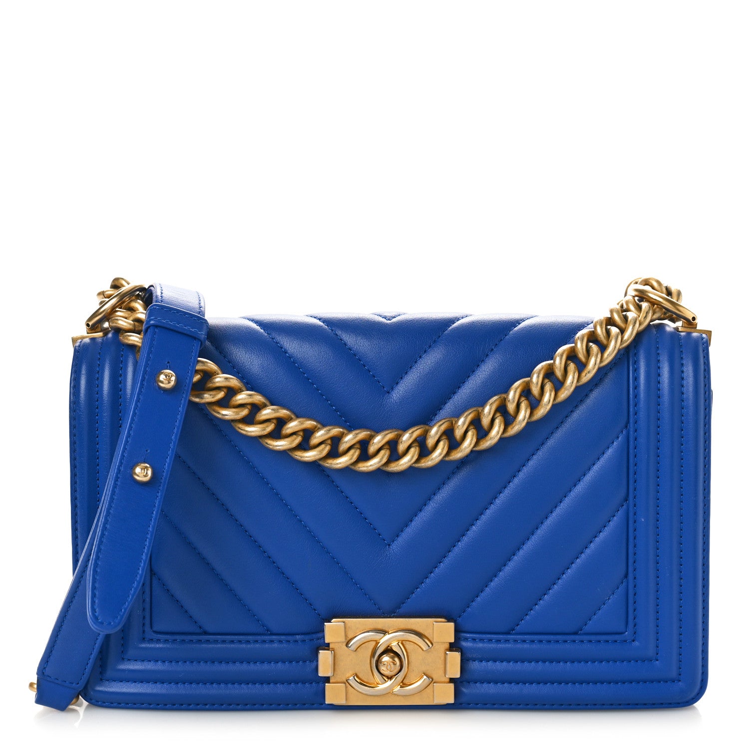 Chanel Calfskin Chevron Quilted Medium Boy Flap Blue 1 of 10