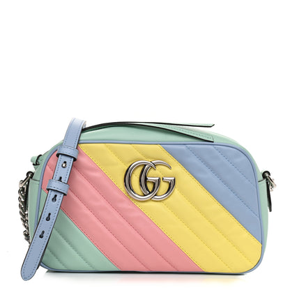 Gucci Calfskin Matelasse Diagonal Small GG Marmont Chain Shoulder Bag Multicolor Pastel 1 of 9