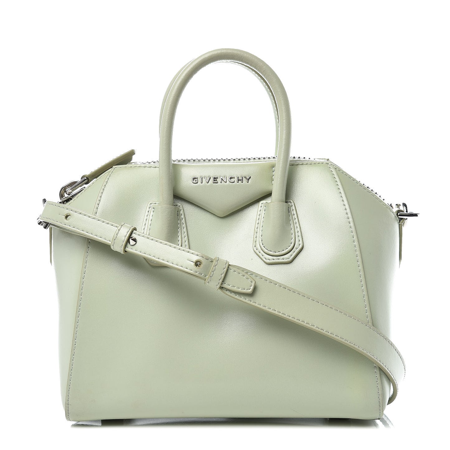 Shiny Lord Calfskin Mini Antigona Aqua Green