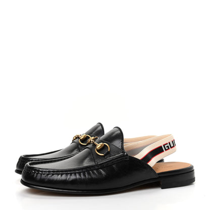 Gucci Goatskin Stripe Mens Horsebit Slingback Slippers 10.5 Black 3 of 11
