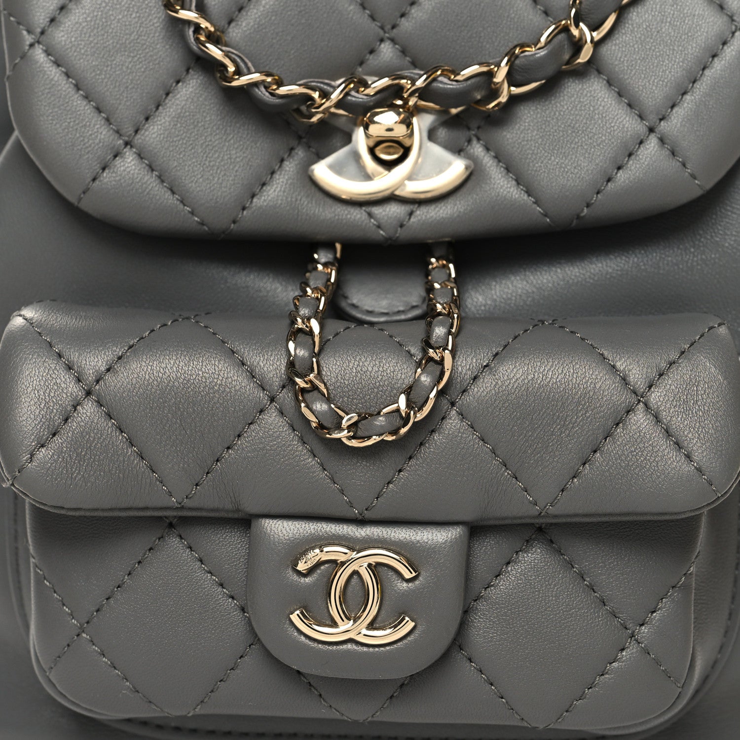 Chanel Lambskin Quilted Small Duma Drawstring Backpack Grey 8 of 11