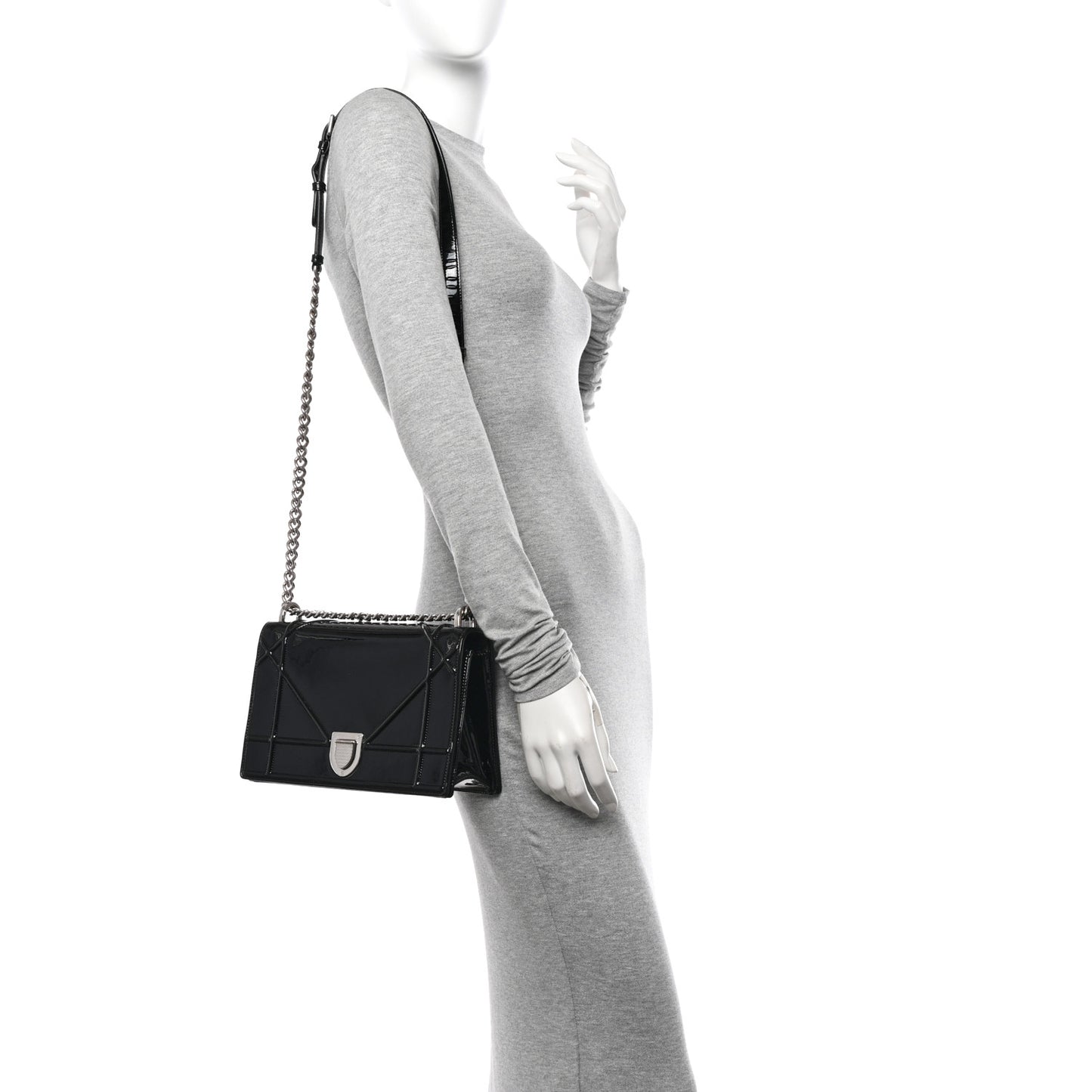 Patent Medium Diorama Flap Bag Black