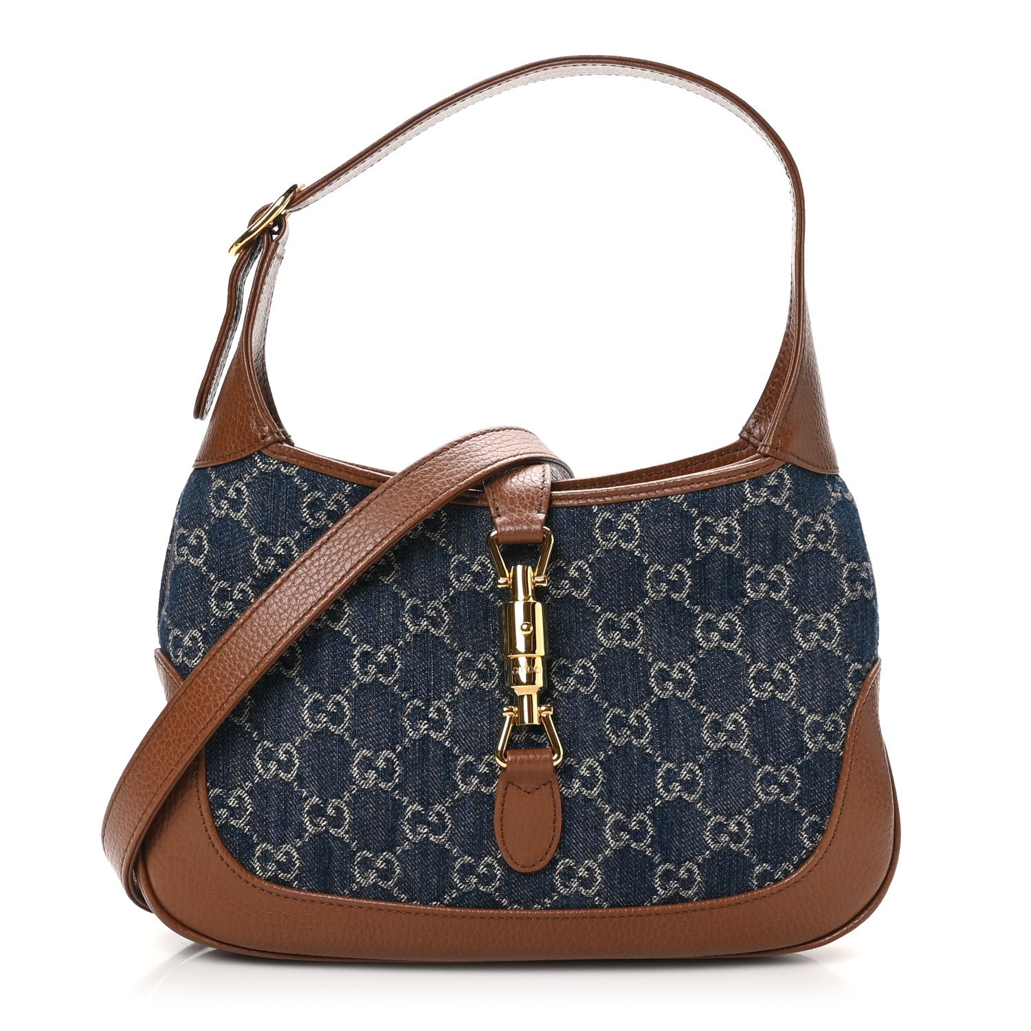 Gucci New Denim GG Monogram Calfskin Small Jackie 1961 Hobo Blue Tea Cuir 1 of 10