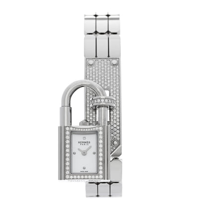 Hermes Stainless Steel Diamond Pave 16mm Kelly Quartz Watch 1 of 5