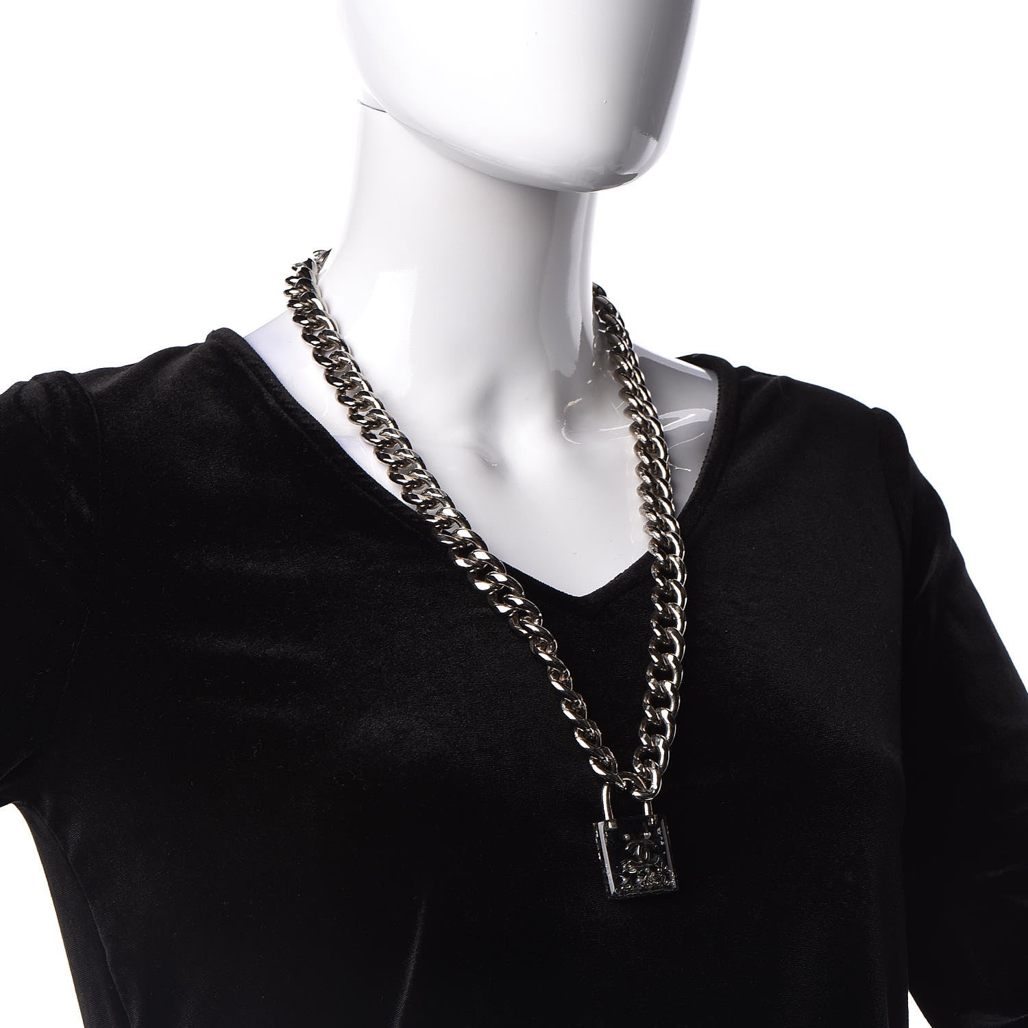 Chanel Resin CC Oversized Padlock Chain Necklace Silver Pearly White 2 of 7