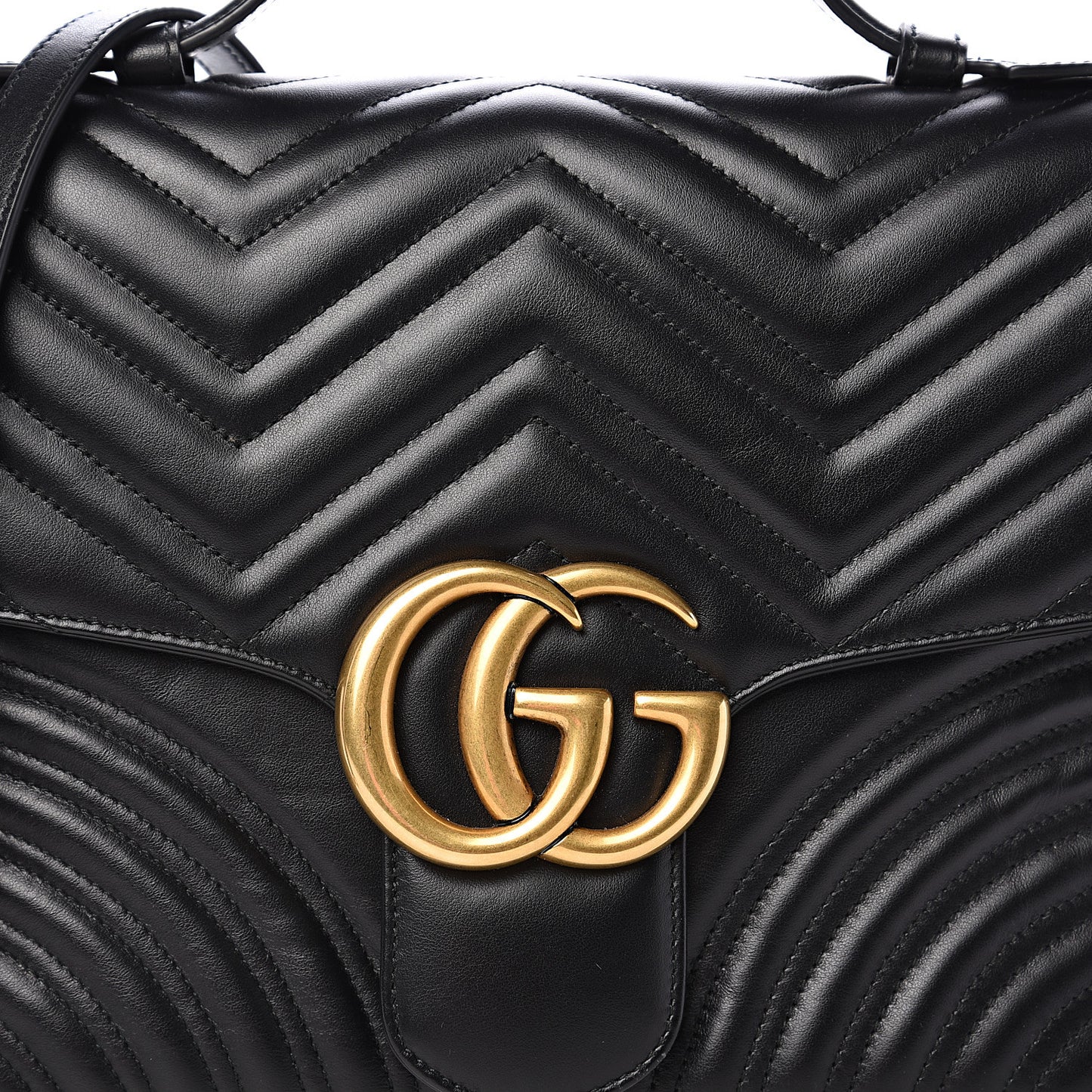 Calfskin Matelasse Medium GG Marmont Top Handle Shoulder Bag Black
