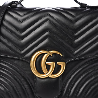 Gucci Calfskin Matelasse Medium GG Marmont Top Handle Shoulder Bag Black 13 of 13