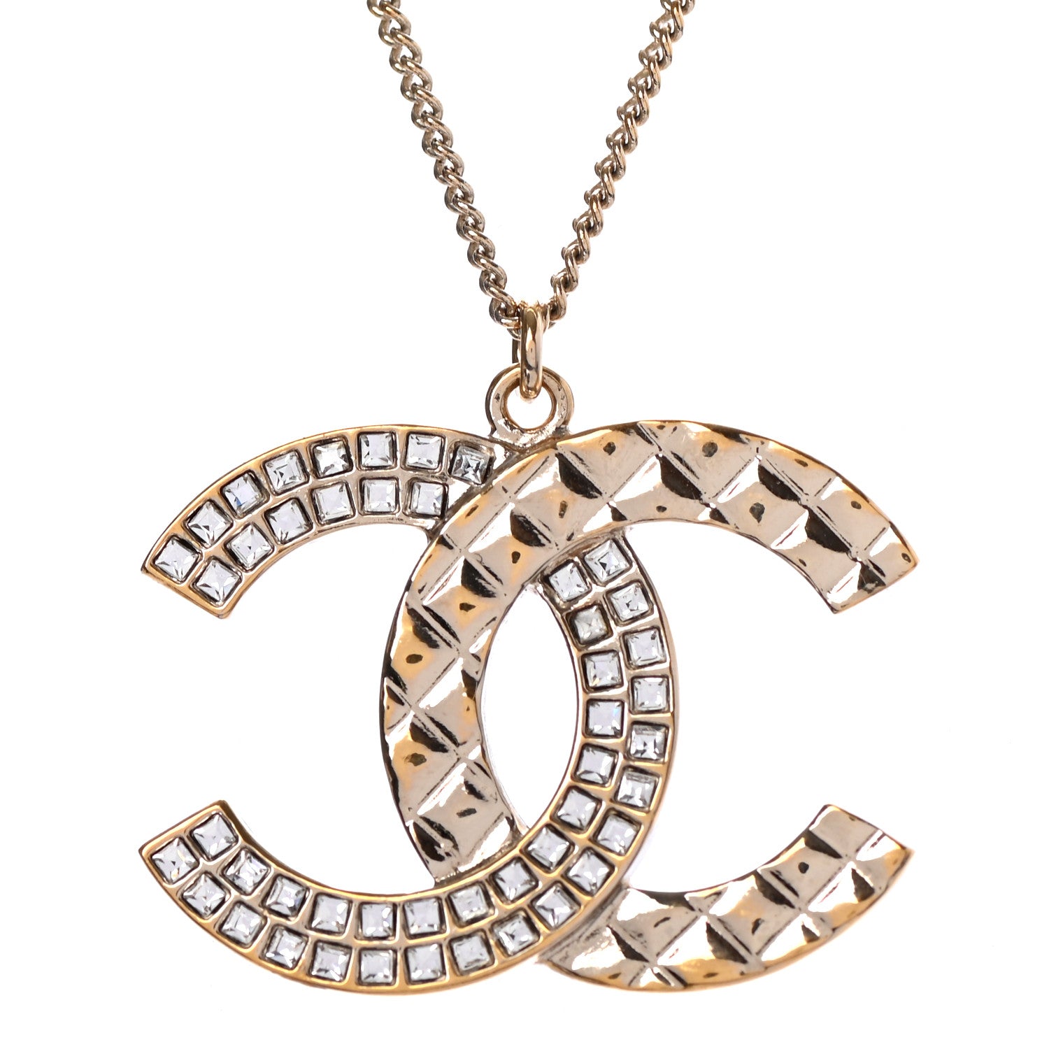 Chanel Baguette Crystal Quilted CC Pendant Necklace Gold 4 of 5