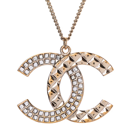 Chanel Baguette Crystal Quilted CC Pendant Necklace Gold 4 of 5