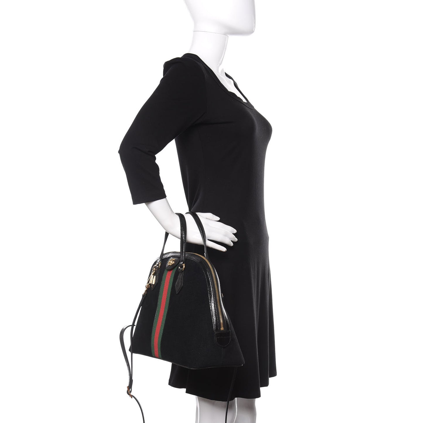 Suede Patent GG Web Medium Ophidia Top Handle Dome Bag Black