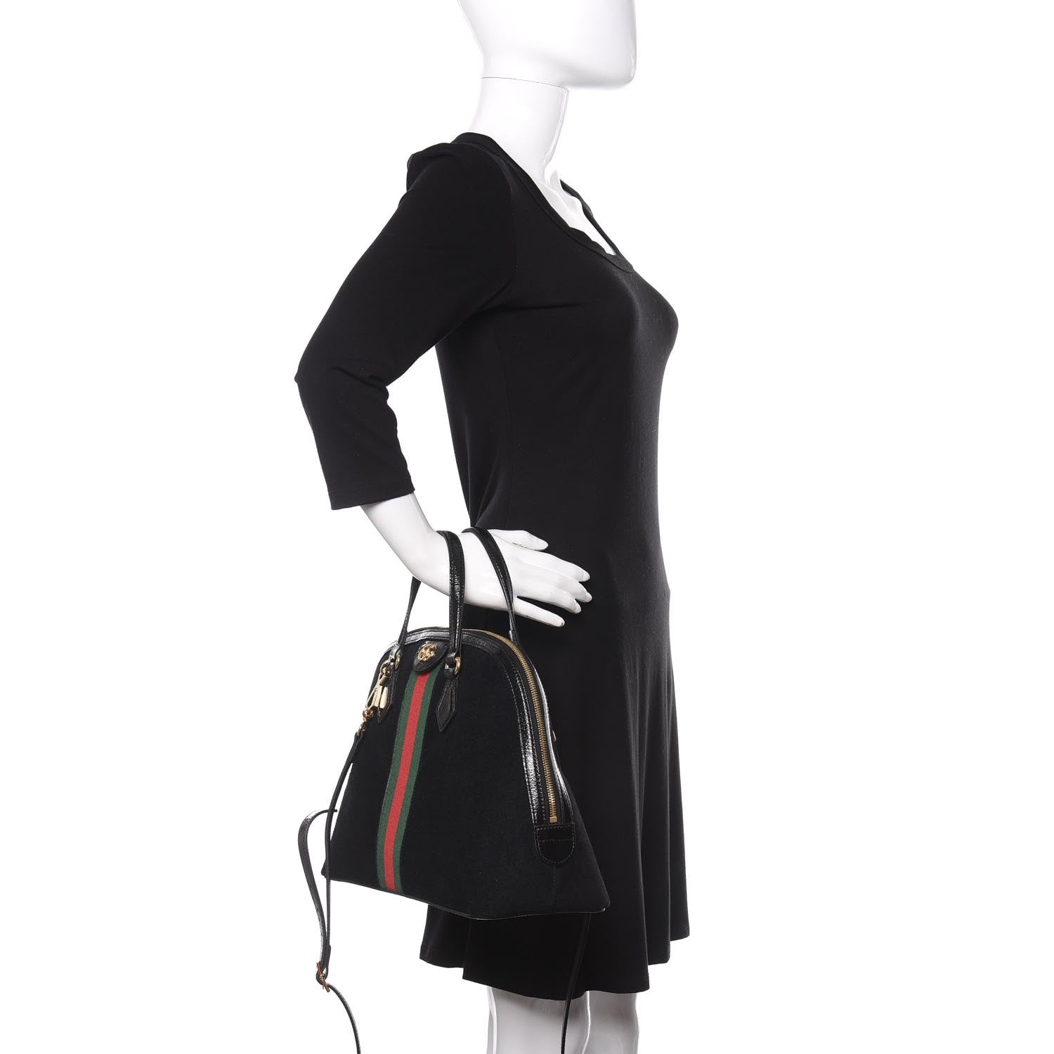 Gucci Suede Patent GG Web Medium Ophidia Top Handle Dome Bag Black 3 of 9