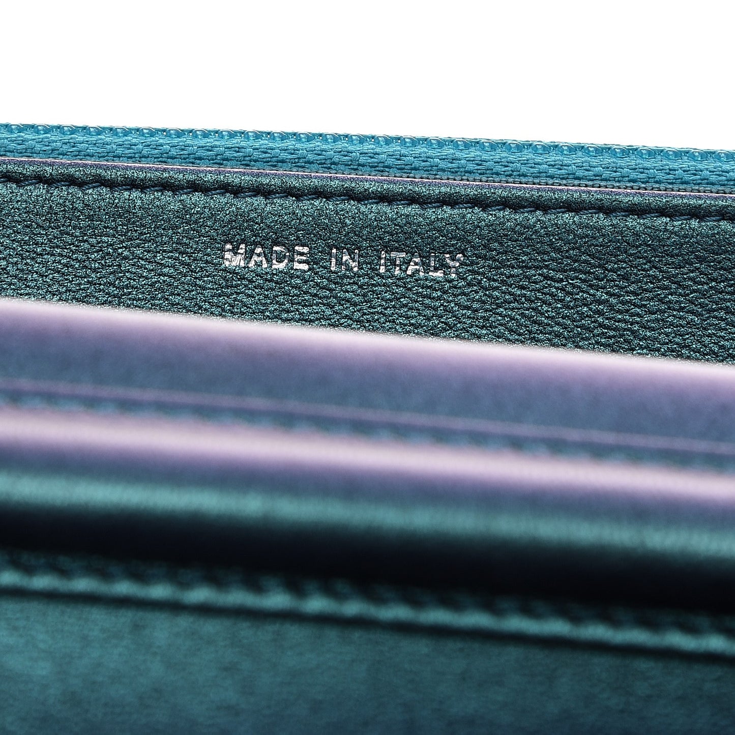 Metallic Lambskin Wallet On Chain WOC Turquoise