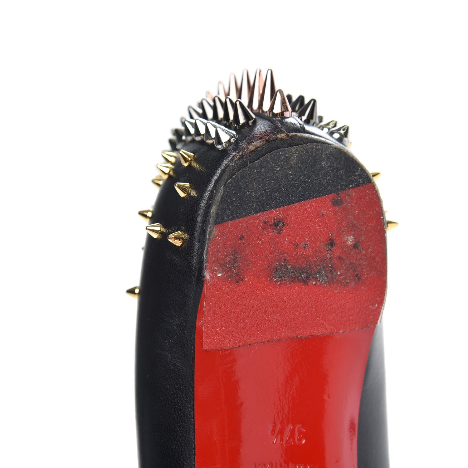 Christian Louboutin Shiny Nappa Goldoflat Spikes Flats 37.5 Black 9 of 12
