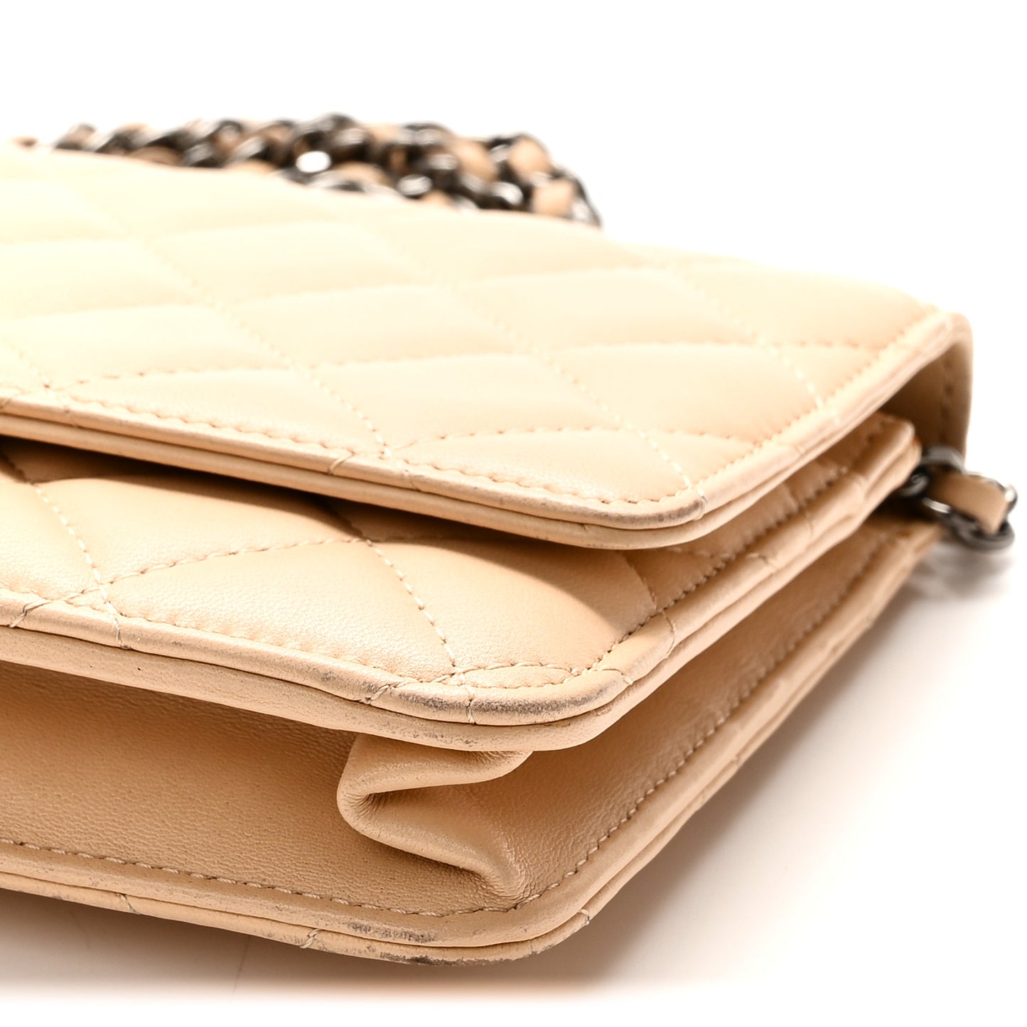 Lambskin Quilted Wallet On Chain WOC Beige