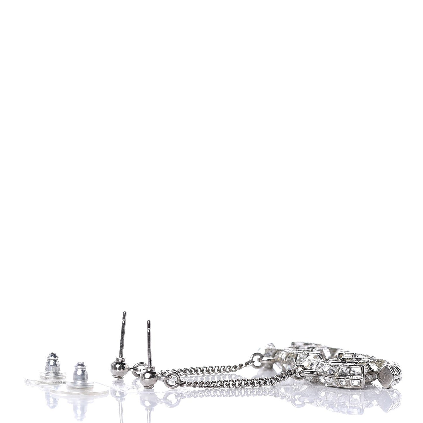 Baguette Crystal CC Drop Earrings Silver