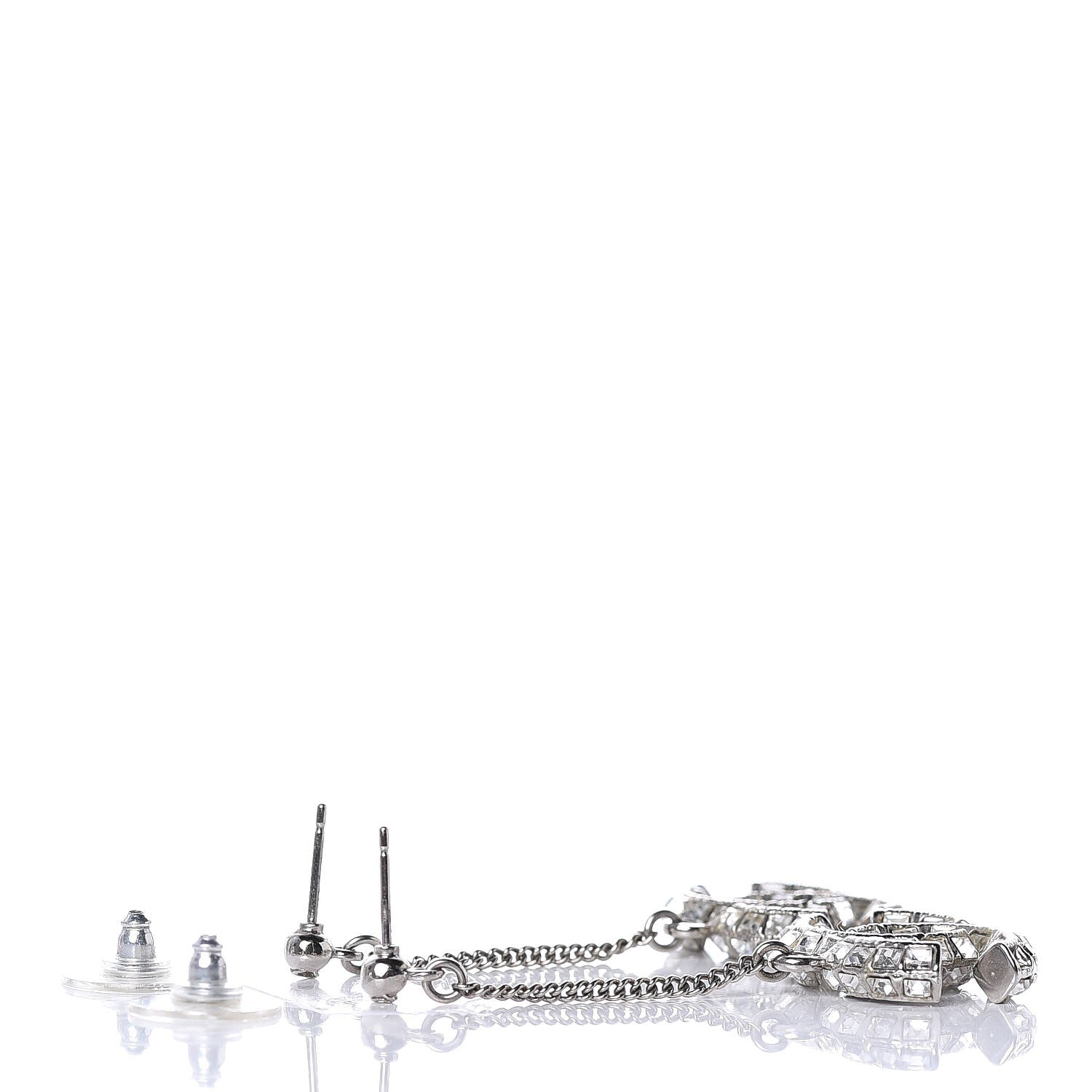 Chanel Baguette Crystal CC Drop Earrings Silver 3 of 6