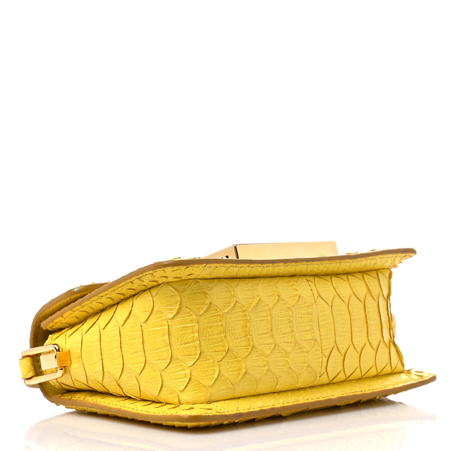 Semi Shiny Snakeskin Small T Clasp Crossbody Yellow