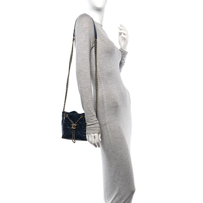 Chanel Lambskin Quilted Crush on Chains Drawstring Bucket Bag Hobo Navy 2 of 12