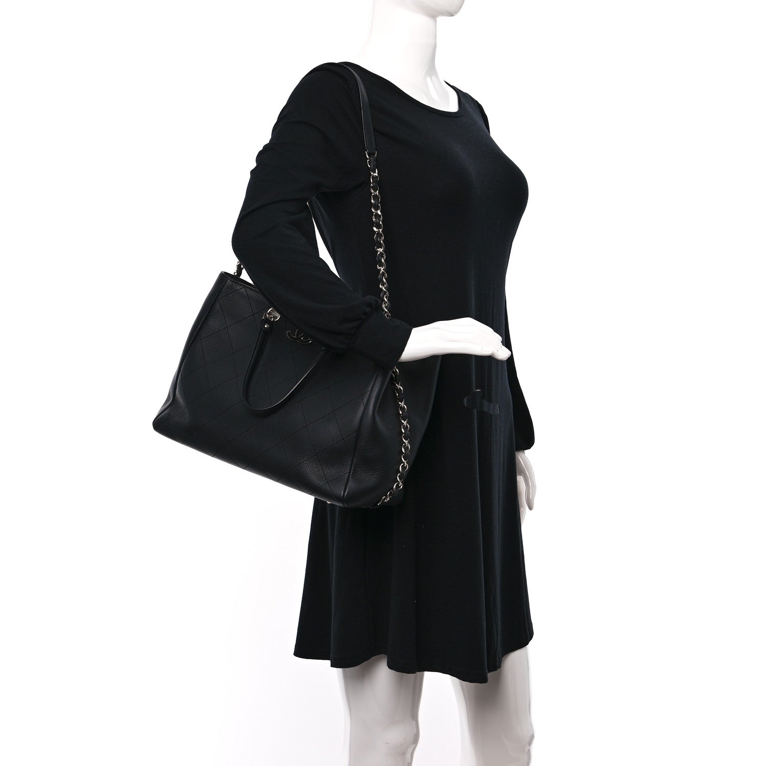 Chanel Bullskin Stitched Medium Shopping Bag Black 3 of 9