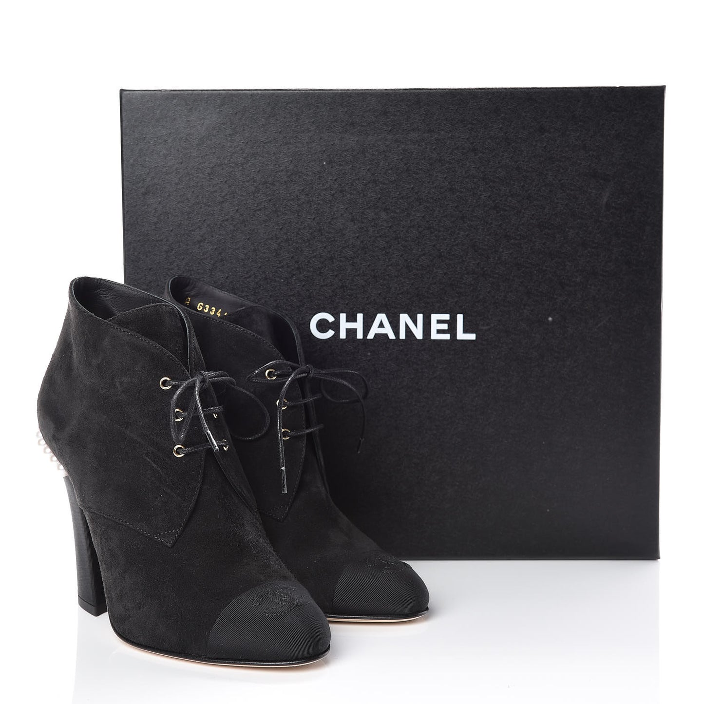 Suede Grosgrain Pearl Lace Up Booties 35.5 Black