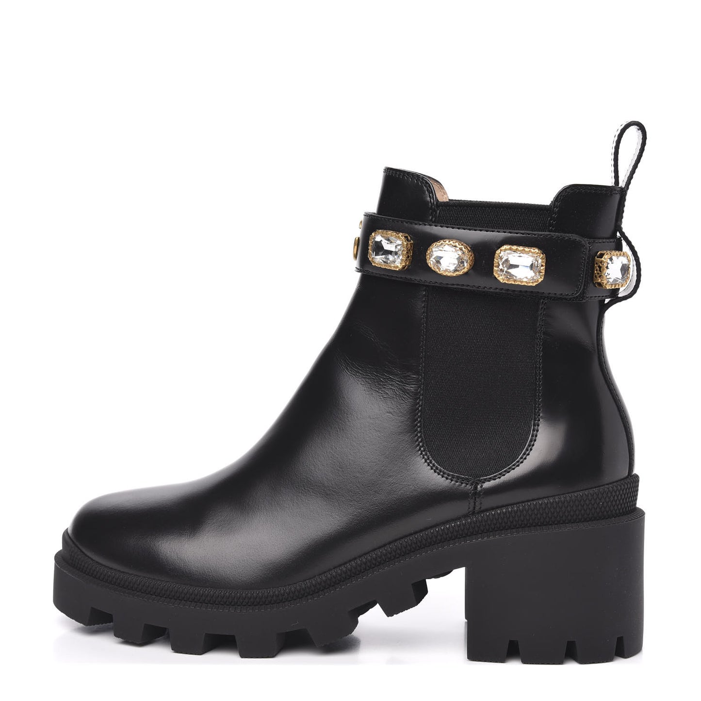 Calfskin Crystal GG Trip Chelsea Ankle Boots 38 Black