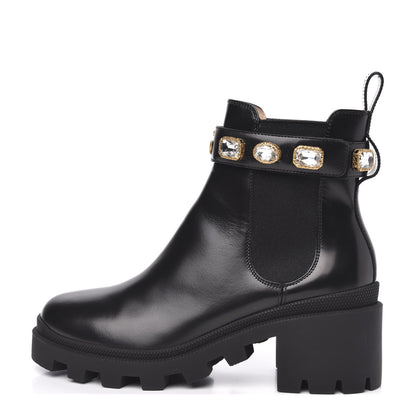 Gucci Calfskin Crystal GG Trip Chelsea Ankle Boots 38 Black 1 of 9