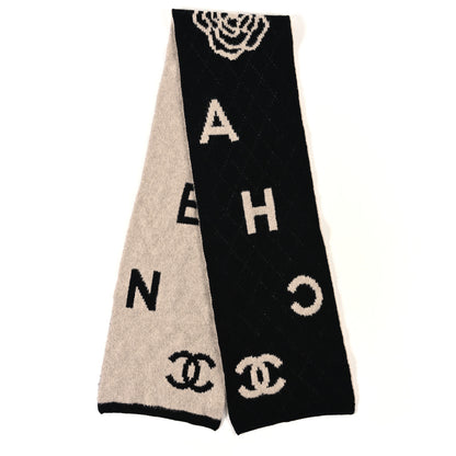 Chanel Cashmere Wool Silk CC Stole Black Beige 2 of 3