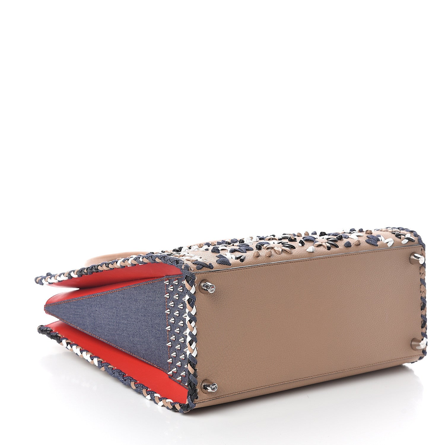 Christian Louboutin Calfskin Mexinodo Beaded Studded Triple Gusset Large Paloma Beige Blue 3 of 8