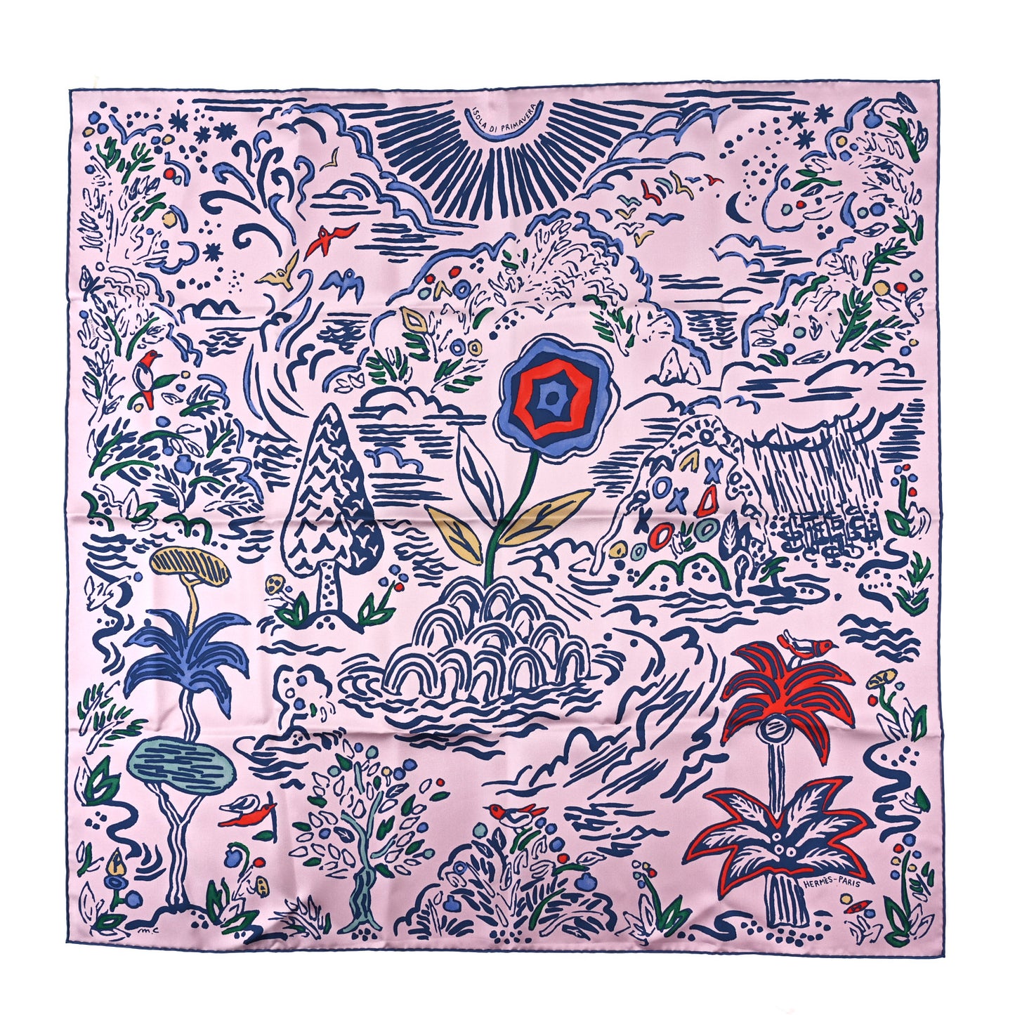 Silk Isola Di Primavera Scarf 90 Rose Fane Marine