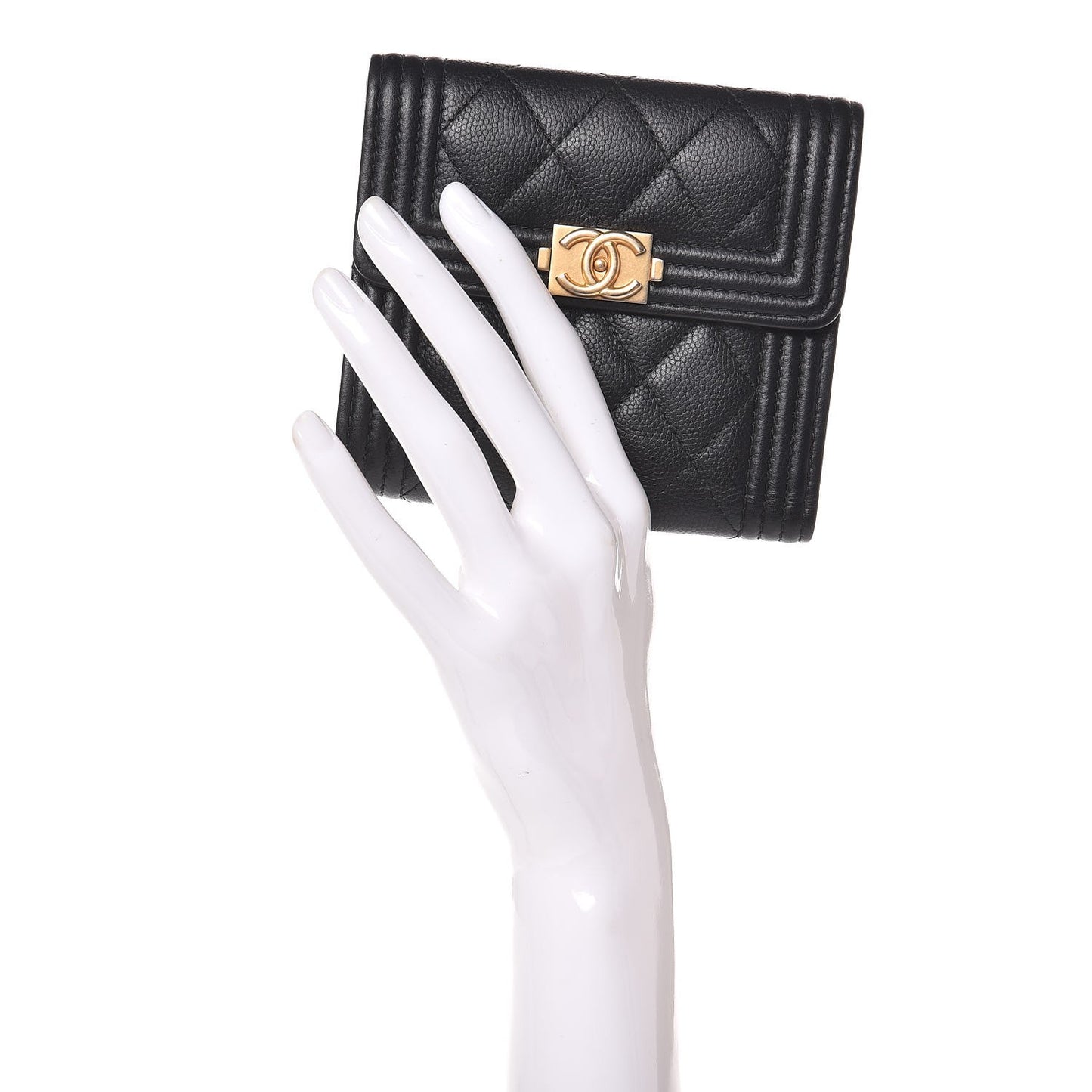 Caviar Quilted Compact Boy Wallet Black