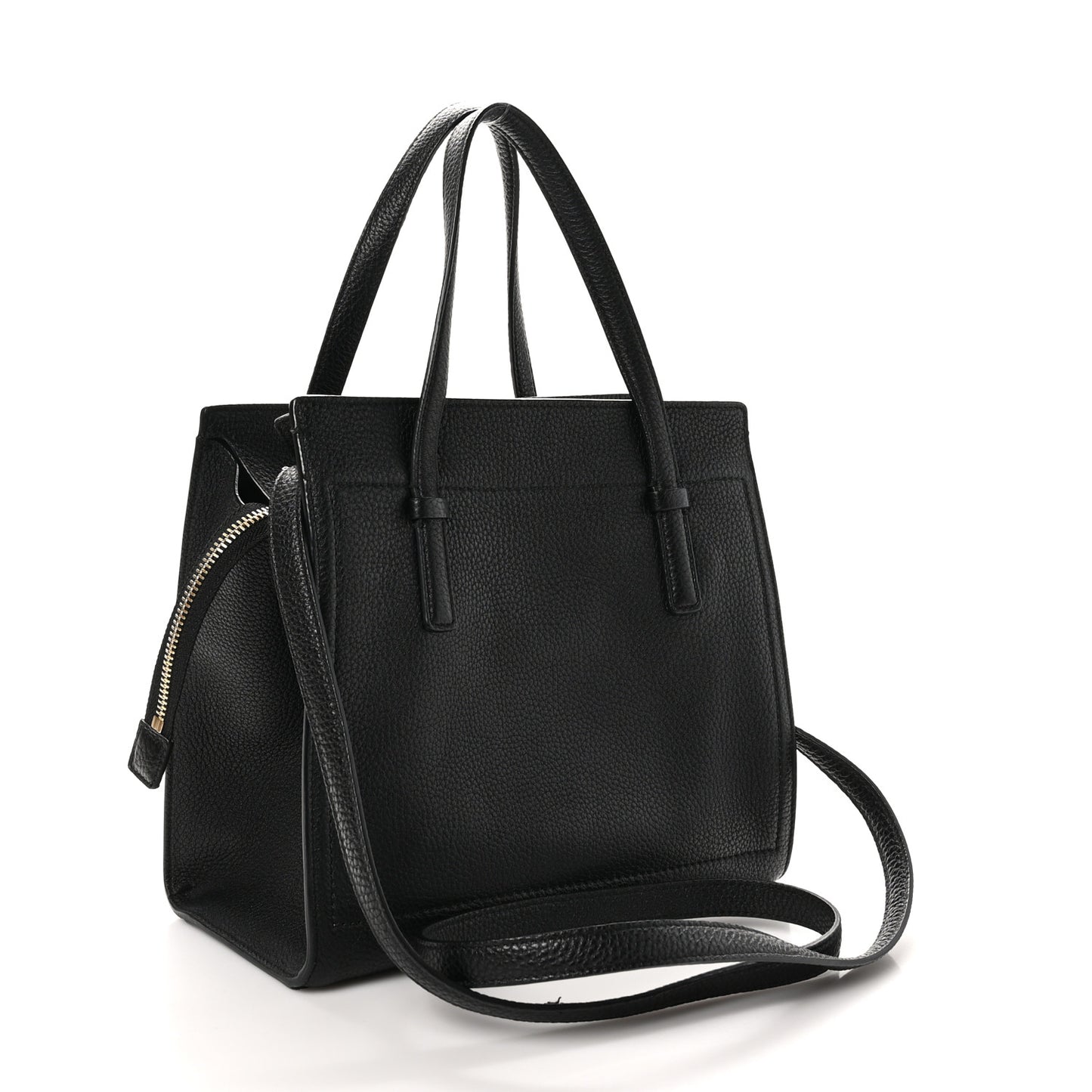 Grained Calfskin Double Handle Small Amy Tote Black