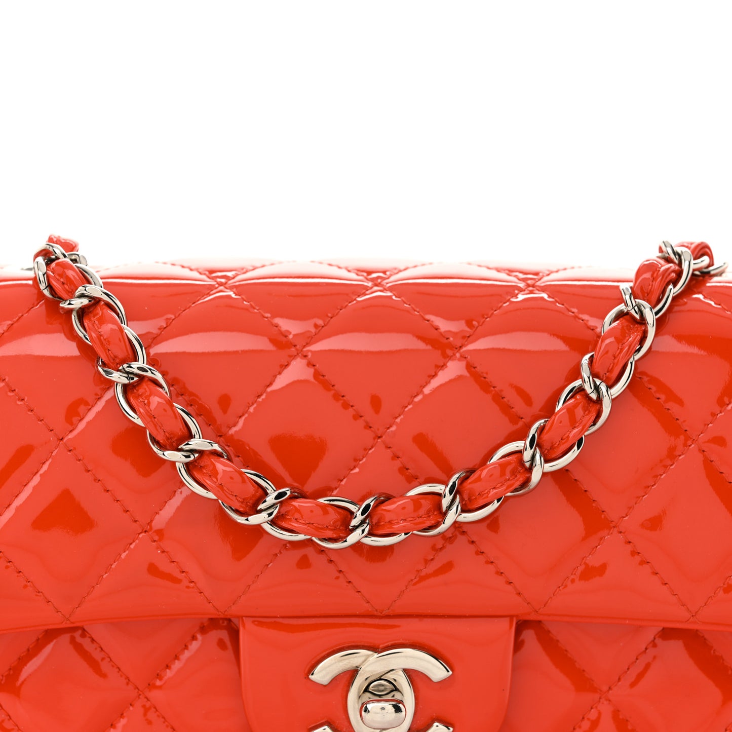 Patent Calfskin Quilted Mini Rectangular Flap Red