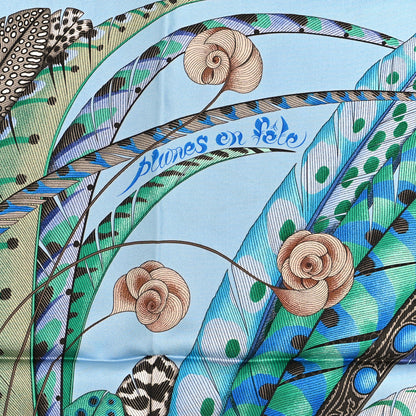 Hermes Silk Plumes En Fete Scarf 90 Ciel Vert Brun 4 of 4