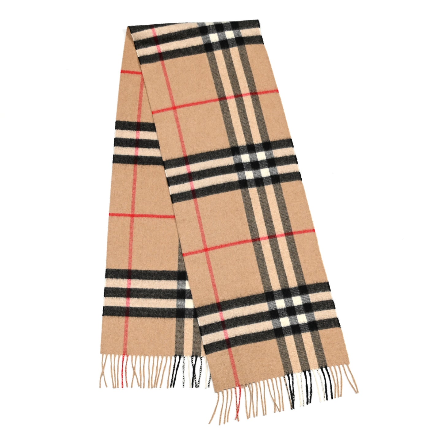 Cashmere Giant Heritage Check Fringe Scarf Camel