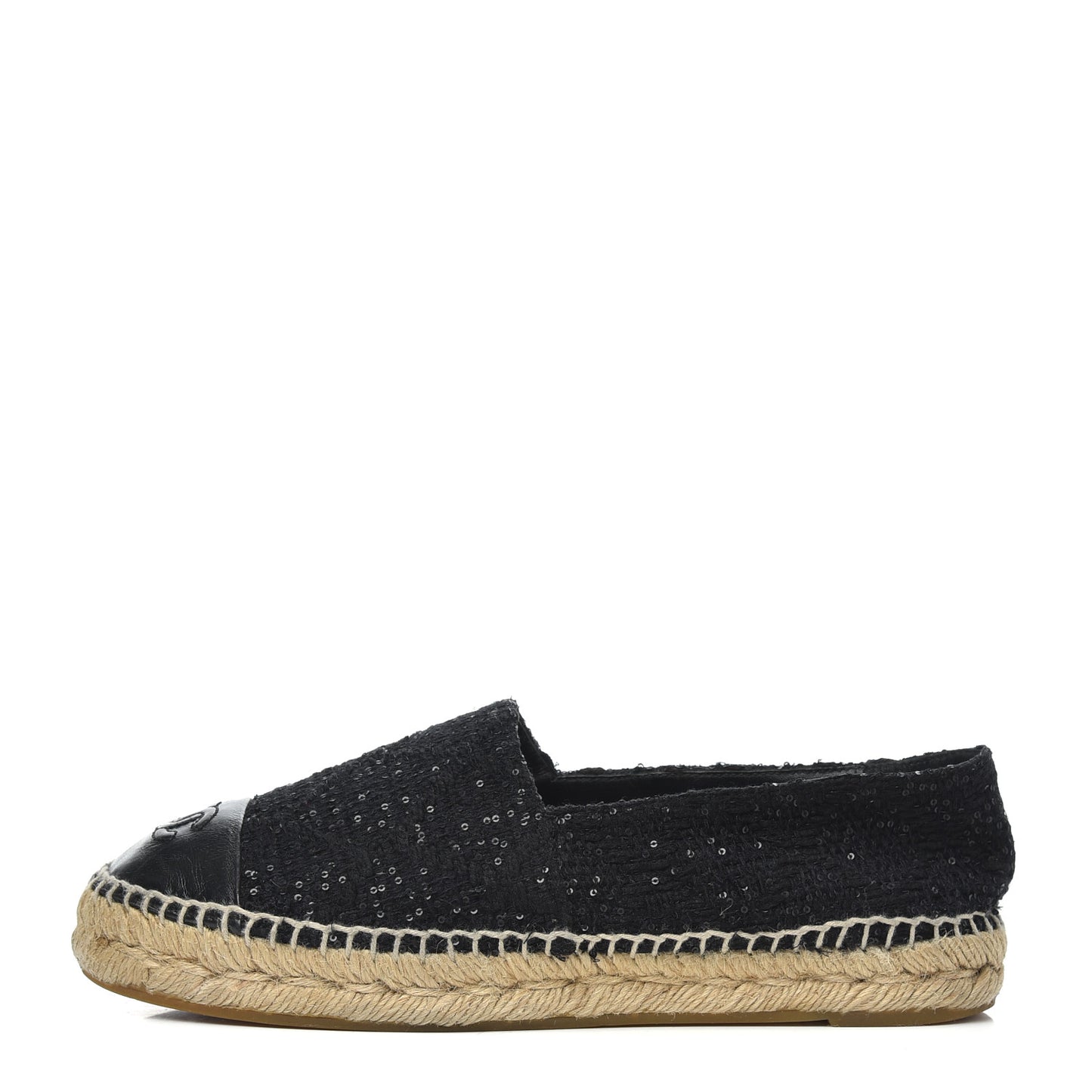 Tweed Patent Goatskin Sequin CC Espadrilles 38 Black