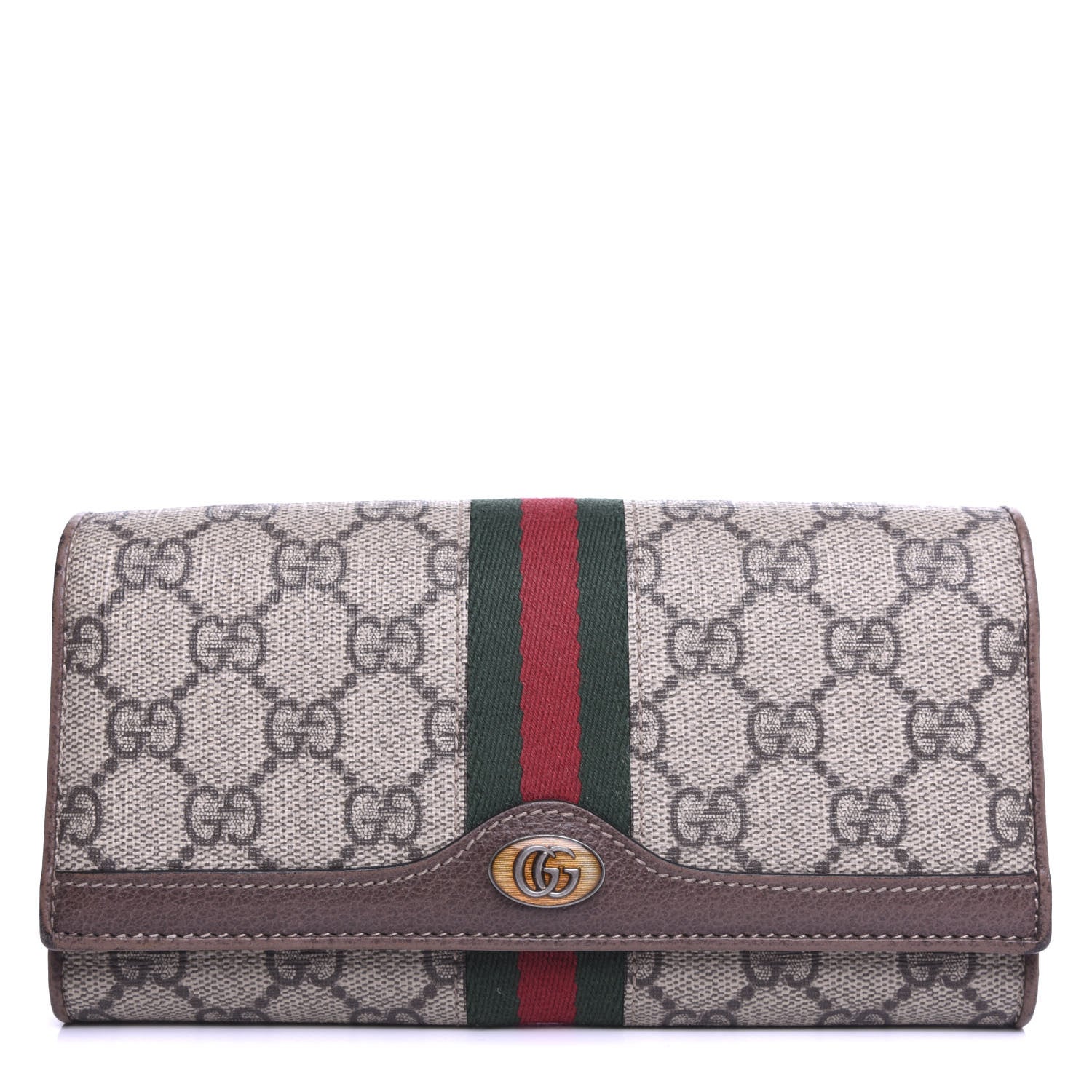 Gucci GG Supreme Monogram Web Ophidia Wallet On Chain Brown 1 of 7