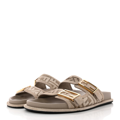 Fendi Chenille Fabric Jacquard Suede FF Womens Fendi Feel Buckled Slide Sandals 40 Tortora Nuvola Rock 3 of 11