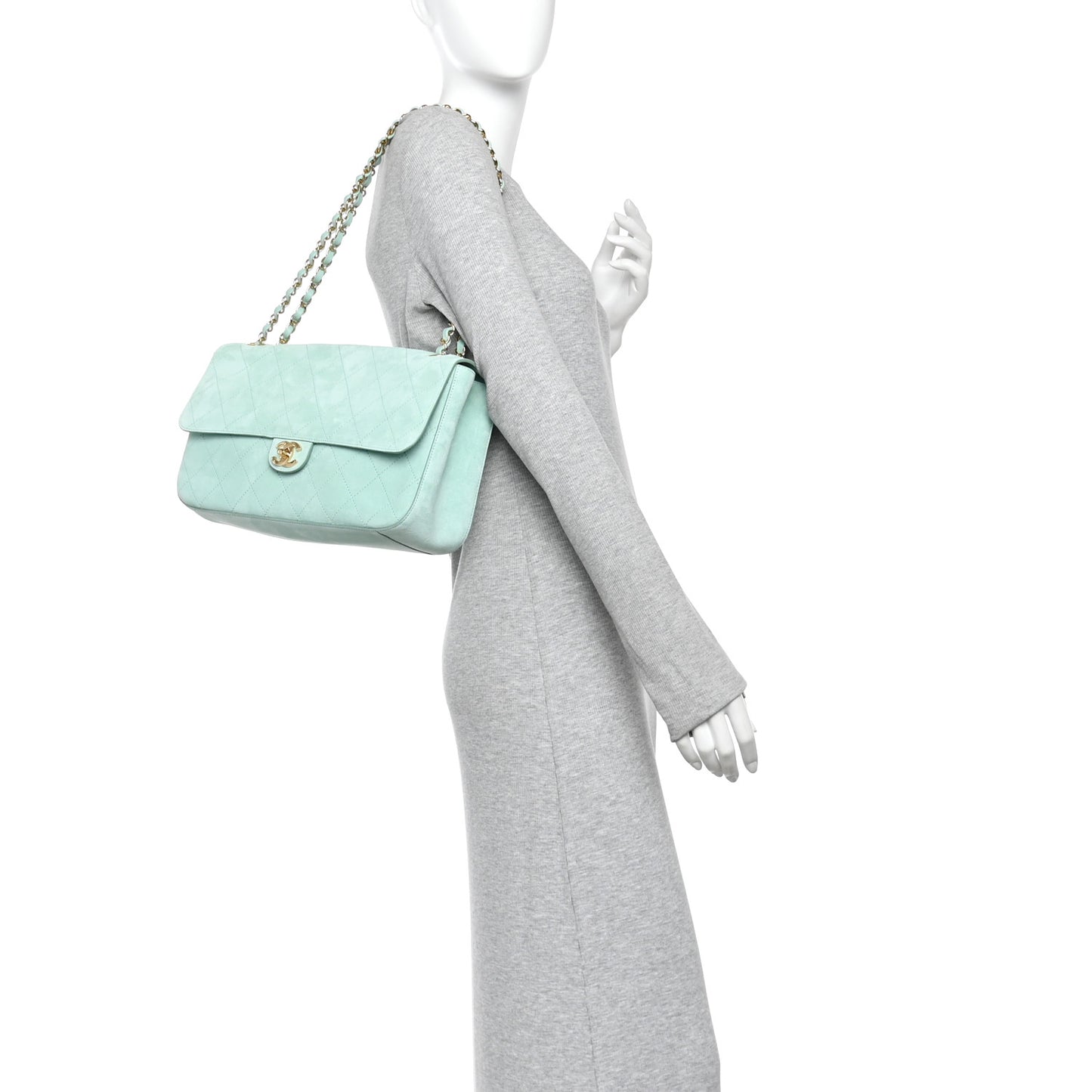 Suede Calfskin Small Souplissimo Maxi Flap Green