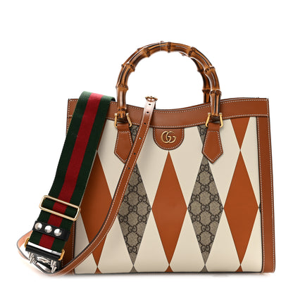 Gucci GG Supreme Monogram Boarded Dyana Calfskin Rhombus Print Studded Medium Diana Tote Bag Beige Ebony Mystic White Hazel Brown Black 1 of 9