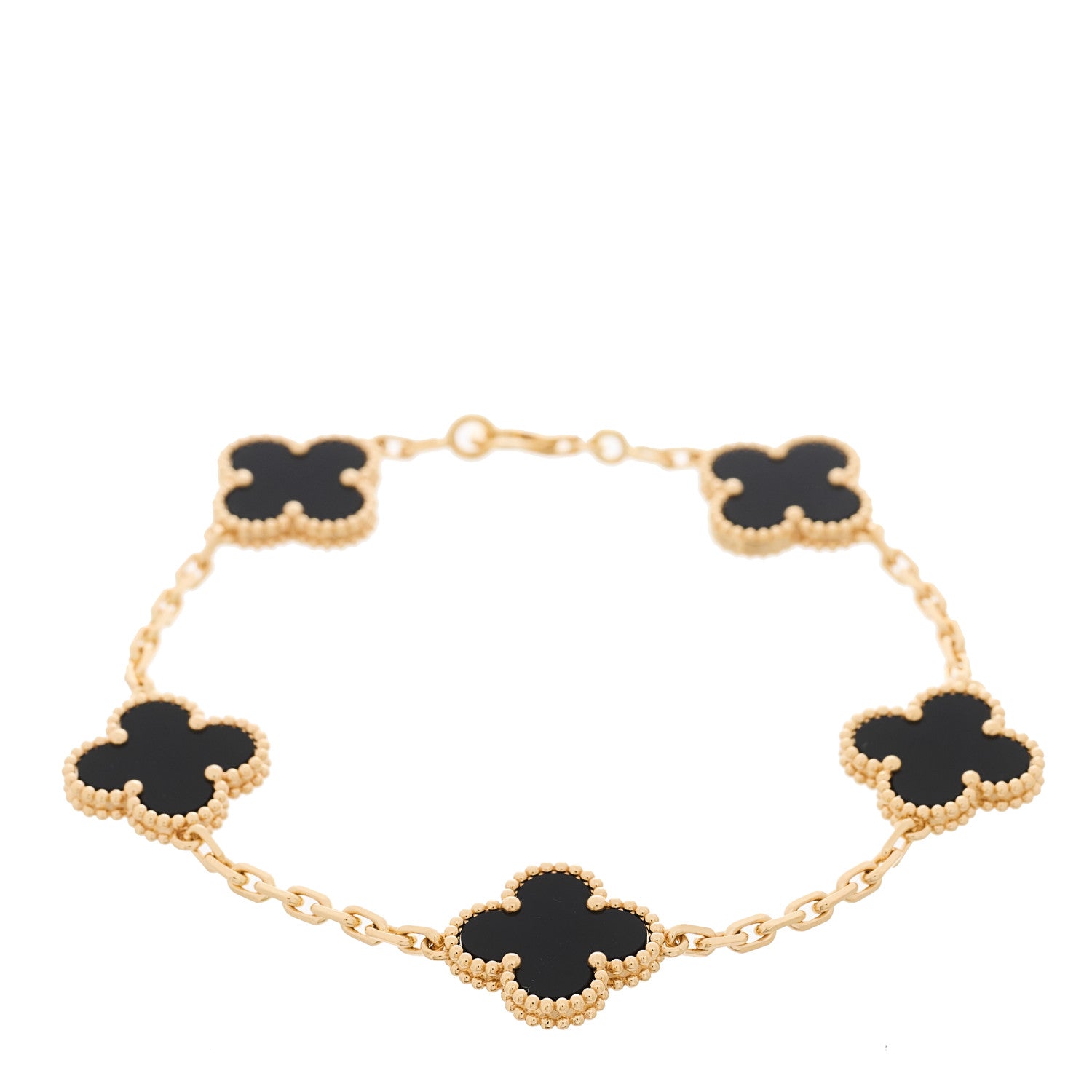 Van Cleef & Arpels 18K Yellow Gold Black Onyx 5 Motifs Vintage Alhambra Bracelet 1 of 4