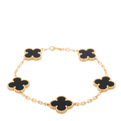 Van Cleef & Arpels 18K Yellow Gold Black Onyx 5 Motifs Vintage Alhambra Bracelet 1 of 4